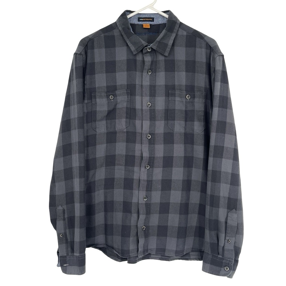Tailor Vintage Luxe Performance Men XL Buffalo Plaid Flannel Shirt Stretch Gray